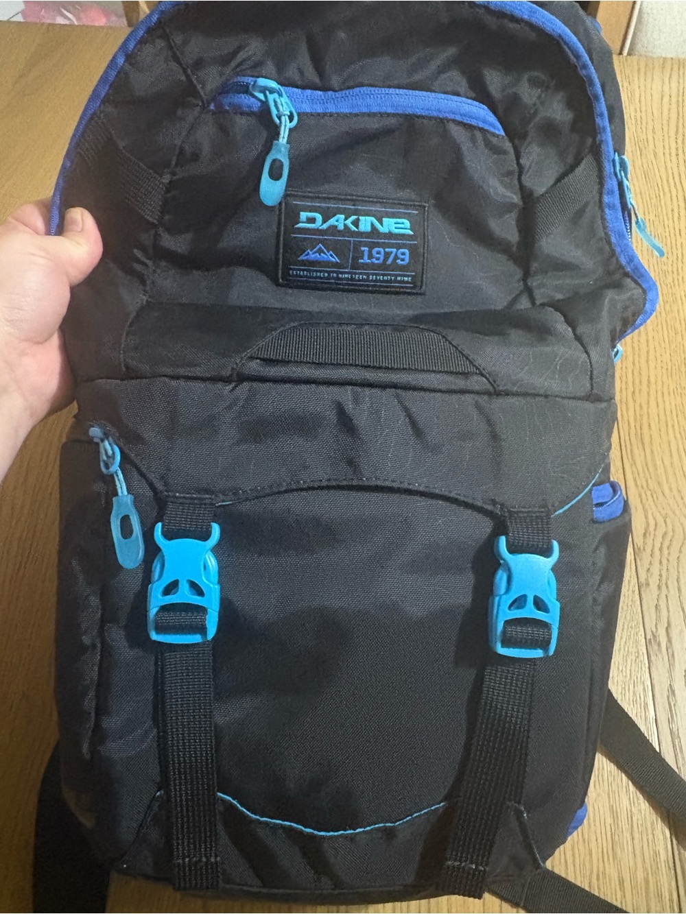 Dakine Black Backpack with Bright Blue Accents